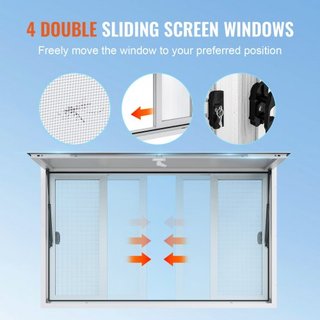 Ventana de Concesión 36"x36", Ventana de Servicio para Camiones de Comida de Aleación de Aluminio con 4 Ventanas Deslizantes Horizontales y Puerta de Toldos y Gancho de Arrastre, Ventana de Servic...