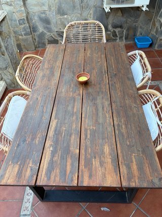Mesa y 4 Sillas Terraza Madera Mimbre