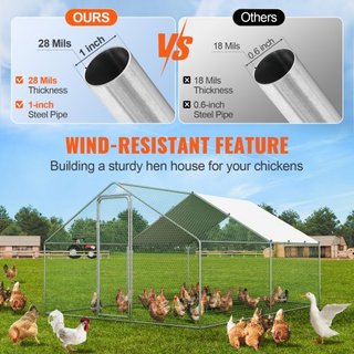 Gran Gallinero de Metal, 9.8x12.9x6.5 pies, Corrales para Pollos de Entrada para Jardín con Cubierta, Casa de Gallinas con Techo en Espira y Cerradura de Seguridad para Exterior y Jardín, Granja, ...