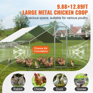 Gran Gallinero de Metal, 9.8x12.9x6.5 pies, Corrales para Pollos de Entrada para Jardín con Cubierta, Casa de Gallinas con Techo en Espira y Cerradura de Seguridad para Exterior y Jardín, Granja, ...