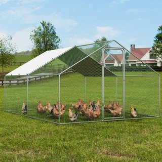 Gran Gallinero de Metal, 9.8x12.9x6.5 pies, Corrales para Pollos de Entrada para Jardín con Cubierta, Casa de Gallinas con Techo en Espira y Cerradura de Seguridad para Exterior y Jardín, Granja, ...