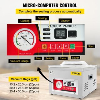 Sellador al vacío de cámara, 260W de potencia de sellado, máquina de envasado al vacío para alimentos húmedos, carnes, marinadas y más, tamaño compacto con 25.9 cm de longitud de sellado, aplicabl...