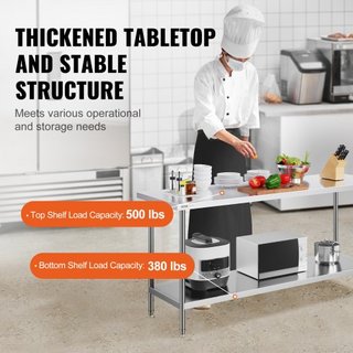 Mesa de Preparación de Acero Inoxidable, 24 x 72 x 34 Pulgadas, Mesa de Trabajo de Metal de Alta Resistencia con 3 Niveles de Altura Ajustables, Estación de Trabajo Comercial para Cocina, Garaje, ...