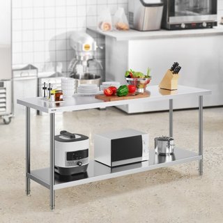 Mesa de Preparación de Acero Inoxidable, 24 x 72 x 34 Pulgadas, Mesa de Trabajo de Metal de Alta Resistencia con 3 Niveles de Altura Ajustables, Estación de Trabajo Comercial para Cocina, Garaje, ...