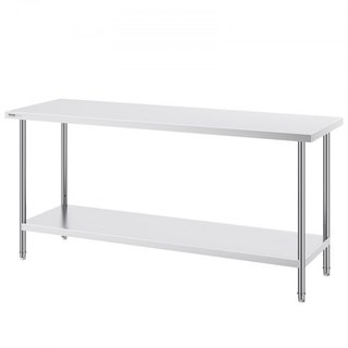 Mesa de Preparación de Acero Inoxidable, 24 x 72 x 34 Pulgadas, Mesa de Trabajo de Metal de Alta Resistencia con 3 Niveles de Altura Ajustables, Estación de Trabajo Comercial para Cocina, Garaje, ...