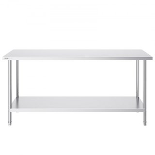 Mesa de Preparación de Acero Inoxidable, 24 x 72 x 34 Pulgadas, Mesa de Trabajo de Metal de Alta Resistencia con 3 Niveles de Altura Ajustables, Estación de Trabajo Comercial para Cocina, Garaje, ...