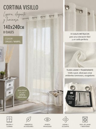 Cortina efecto lino 140 × 240 con ojales – Nueva
