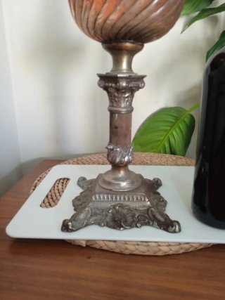 Quinqué o lampara  aceite antiguo, bronce y marmol