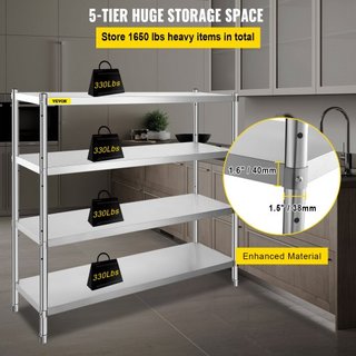 Estante de Almacenamiento, Estantería de Acero Inoxidable de 4 Niveles, Unidad de Estantería de Almacenamiento, Estante de Almacenamiento Pesado de 70.9 x 17.7 x 59.1 Pulgadas, Capacidad Total de ...