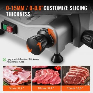 Cortadora de Carne, Cortadora de Alimentos Eléctrica de 340W con Cuchilla de Acero Inoxidable SUS420 de 25.4 cm y Piedra de Afilado Incorporada, Grosor Ajustable de 0-0.6 pulgadas para Uso Comerci...