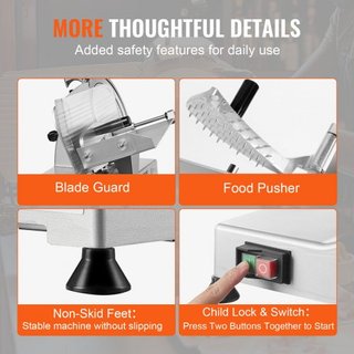 Cortadora de Carne, Cortadora de Alimentos Eléctrica de 340W con Cuchilla de Acero Inoxidable SUS420 de 25.4 cm y Piedra de Afilado Incorporada, Grosor Ajustable de 0-0.6 pulgadas para Uso Comerci...