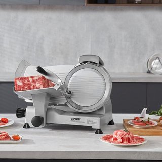 Cortadora de Carne, Cortadora de Alimentos Eléctrica de 340W con Cuchilla de Acero Inoxidable SUS420 de 25.4 cm y Piedra de Afilado Incorporada, Grosor Ajustable de 0-0.6 pulgadas para Uso Comerci...