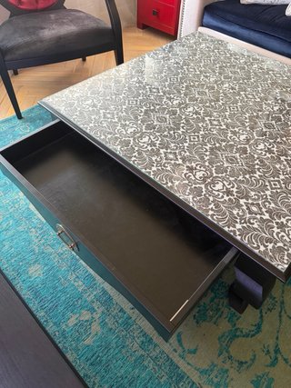 Mesa de centro madera y cristal forrada