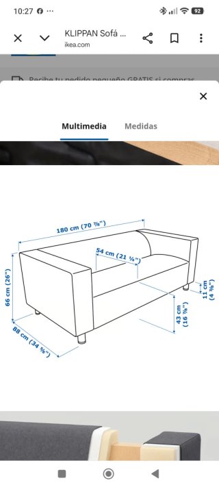 Sofá KLIPPAN Ikea Gris Tela