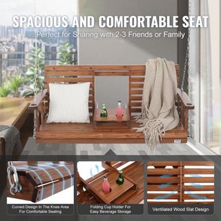 Hamaca de Madera de 5 pies, Banco de Patio para Patio y Jardín, Capacidad de Carga Mejorada de 880 lbs, Banco de Silla de Hamaca de Alta Resistencia con Cadenas de Suspensión para Exteriores, Marrón