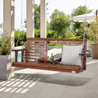 Hamaca de Madera de 5 pies, Banco de Patio para Patio y Jardín, Capacidad de Carga Mejorada de 880 lbs, Banco de Silla de Hamaca de Alta Resistencia con Cadenas de Suspensión para Exteriores, Marrón