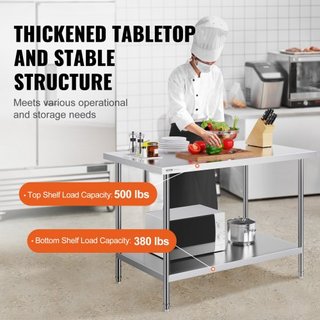 Mesa de Preparación de Acero Inoxidable, 30 x 48 x 34 Pulgadas, Mesa de Trabajo de Metal de Alta Resistencia con 3 Niveles de Altura Ajustables, Estación de Trabajo Comercial para Cocina, Garaje, ...