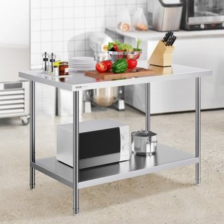 Mesa de Preparación de Acero Inoxidable, 30 x 48 x 34 Pulgadas, Mesa de Trabajo de Metal de Alta Resistencia con 3 Niveles de Altura Ajustables, Estación de Trabajo Comercial para Cocina, Garaje, ...
