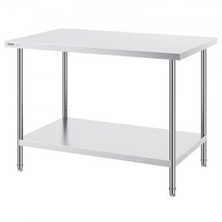 Mesa de Preparación de Acero Inoxidable, 30 x 48 x 34 Pulgadas, Mesa de Trabajo de Metal de Alta Resistencia con 3 Niveles de Altura Ajustables, Estación de Trabajo Comercial para Cocina, Garaje, ...