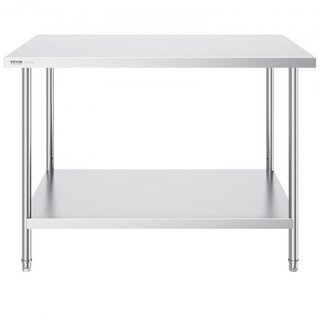 Mesa de Preparación de Acero Inoxidable, 30 x 48 x 34 Pulgadas, Mesa de Trabajo de Metal de Alta Resistencia con 3 Niveles de Altura Ajustables, Estación de Trabajo Comercial para Cocina, Garaje, ...