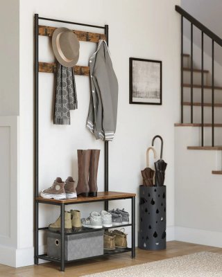 Mueble recibidor perchero metal y madera
