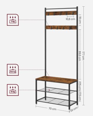 Mueble recibidor perchero metal y madera
