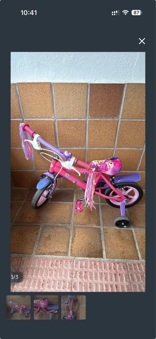 Bicicleta niña con ruedines rosa y morada