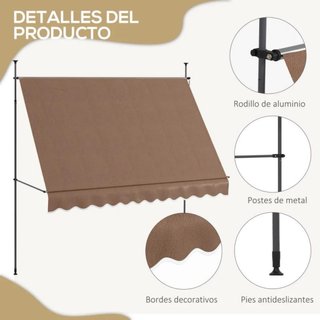 Toldo marrón de tela y metal
