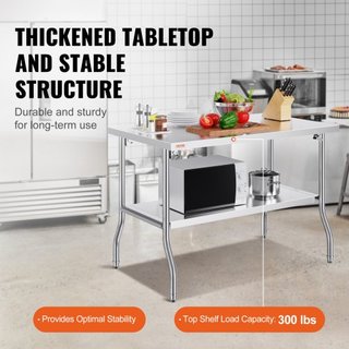 Mesa de Preparación Comercial Plegable, Mesa de Trabajo Comercial de 48 x 30 Pulgadas con Estante Inferior, Mesa Plegable de Acero Inoxidable de Alta Resistencia, para Cocina en Casa, Restaurante,...