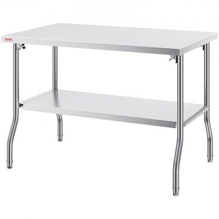 Mesa de Preparación Comercial Plegable, Mesa de Trabajo Comercial de 48 x 30 Pulgadas con Estante Inferior, Mesa Plegable de Acero Inoxidable de Alta Resistencia, para Cocina en Casa, Restaurante,...