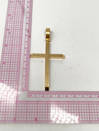 Colgante Cruz grande Oro 18kt grecas talladas