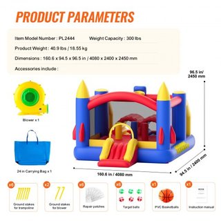 Castillo Inflable, Trampolín de Juego de Alta Calidad para Exterior, Saltador con Ventilador, Tobogán y Bolsa de Almacenamiento, Castillo Saltarín Familiar para el Jardín, para Niños de 3 a 8 Años...