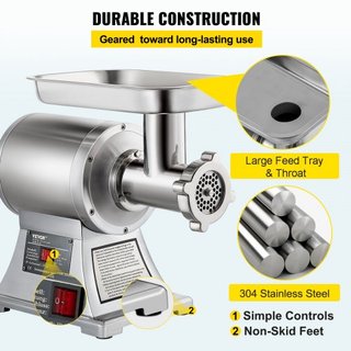 8500W Picadora de Carne Comercial de Acero Inoxidable 204.1 kg Cuchilla de Corte Placa Embutidora