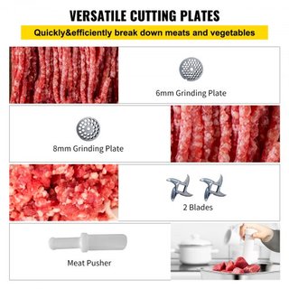 8500W Picadora de Carne Comercial de Acero Inoxidable 204.1 kg Cuchilla de Corte Placa Embutidora