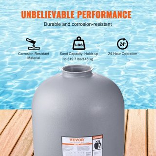 Filtro a sabbia, 24 pollici, portata fino a 65 GPM, sistema di filtraggio a sabbia per piscina fuori terra con valvola multiporta a 7 vie, funzioni di filtraggio, Cont Wash