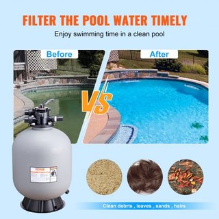 Filtro a sabbia, 24 pollici, portata fino a 65 GPM, sistema di filtraggio a sabbia per piscina fuori terra con valvola multiporta a 7 vie, funzioni di filtraggio, Cont Wash