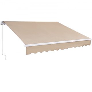 Toldo Retráctil Manual, Toldo de Patio Exterior de 12 x 10 pies, Sombra Retráctil, Toldo de Ventana y Puerta de Patio de Poliéster Resistente al Agua con Manivela para Jardín, Balcón