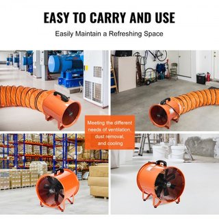 Ventilador portátil de 40.6 cm, ventilador industrial de alta velocidad de 2 velocidades 5175CFM con manguera flexible de 5 m, ventilador axial de escape para sótanos, talleres, almacenes, naranja