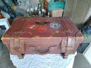 Set Valigie Vintage Pelle Marrone Beige