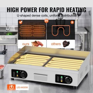 Plancha Eléctrica Comercial, Parrilla de Superficie de 4400W, Temperatura Ajustable de 122℉-572℉, Plancha de Acero Inoxidable de 28.74 x 15.75 x 0.39in con 2 Espátulas, para Hogar o Restaurante (S...