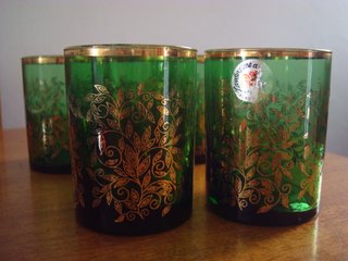 Vasos Vintage Italianos Verdes con Dorado