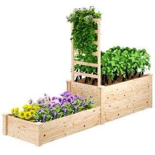 Jardinera de madera con flores y plantas
