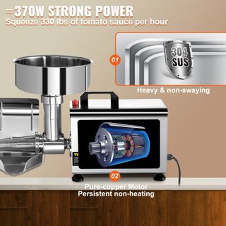 Esterilizador de Tomates Eléctrico 370W Máquina de Molienda de Tomates Fabricante de Salsa de Tomate de Acero Inoxidable Motor de Cobre Puro Fabricante de Salsa de Tomate 90-160 KG Por Hora para C...