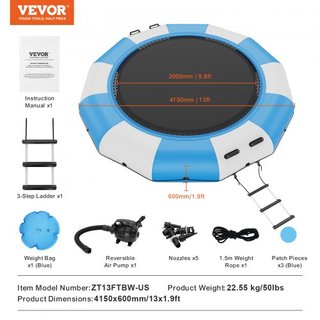 Bouncer de Agua Inflable, Trampolín Recreativo de Agua de 13 pies, Plataforma de Salto Portátil con Escalera de 3 Pasos y Bomba de Aire Eléctrica, Rebotador Flotante para Niños y Adultos para Pisc...