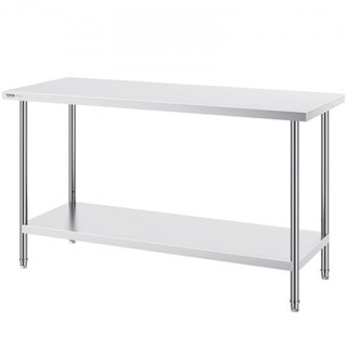 Mesa de Preparación de Acero Inoxidable, 24 x 60 x 34 Pulgadas, Mesa de Trabajo de Metal de Alta Resistencia con 3 Niveles de Altura Ajustables, Estación de Trabajo Comercial para Cocina, Garaje, ...