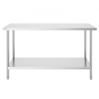 Mesa de Preparación de Acero Inoxidable, 24 x 60 x 34 Pulgadas, Mesa de Trabajo de Metal de Alta Resistencia con 3 Niveles de Altura Ajustables, Estación de Trabajo Comercial para Cocina, Garaje, ...