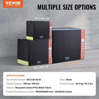 Caja de Salto Pliométrica 3 en 1, Caja Plyo de Algodón de 30/24/20 Pulgadas, Plataforma y Caja de Agilidad para Saltar, Caja Antideslizante para Ejercicio de Paso en Casa, Entrenamiento de Condici...