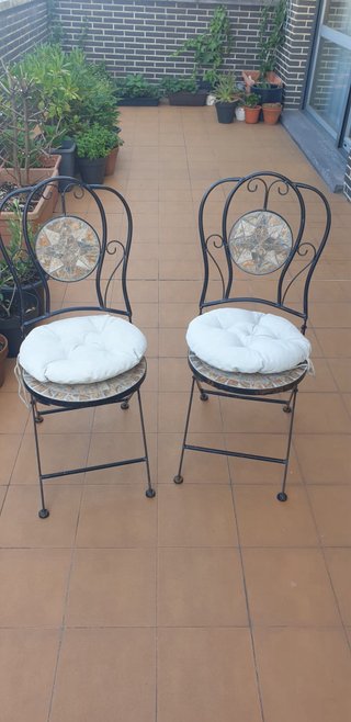 2 Sillas Terraza Mosaico Metal Piedra