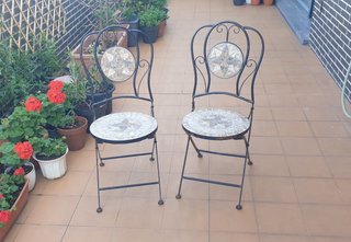 2 Sillas Terraza Mosaico Metal Piedra