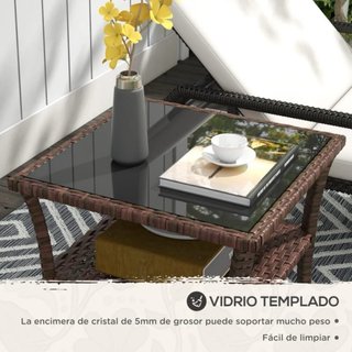Mesa auxiliar ratán y cristal
